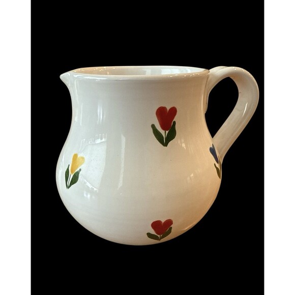 Hand Painted Made In Italy Tulip Flower Pitcher Creamer Vintage‎ 6” White Glaze - Picture 5 of 6